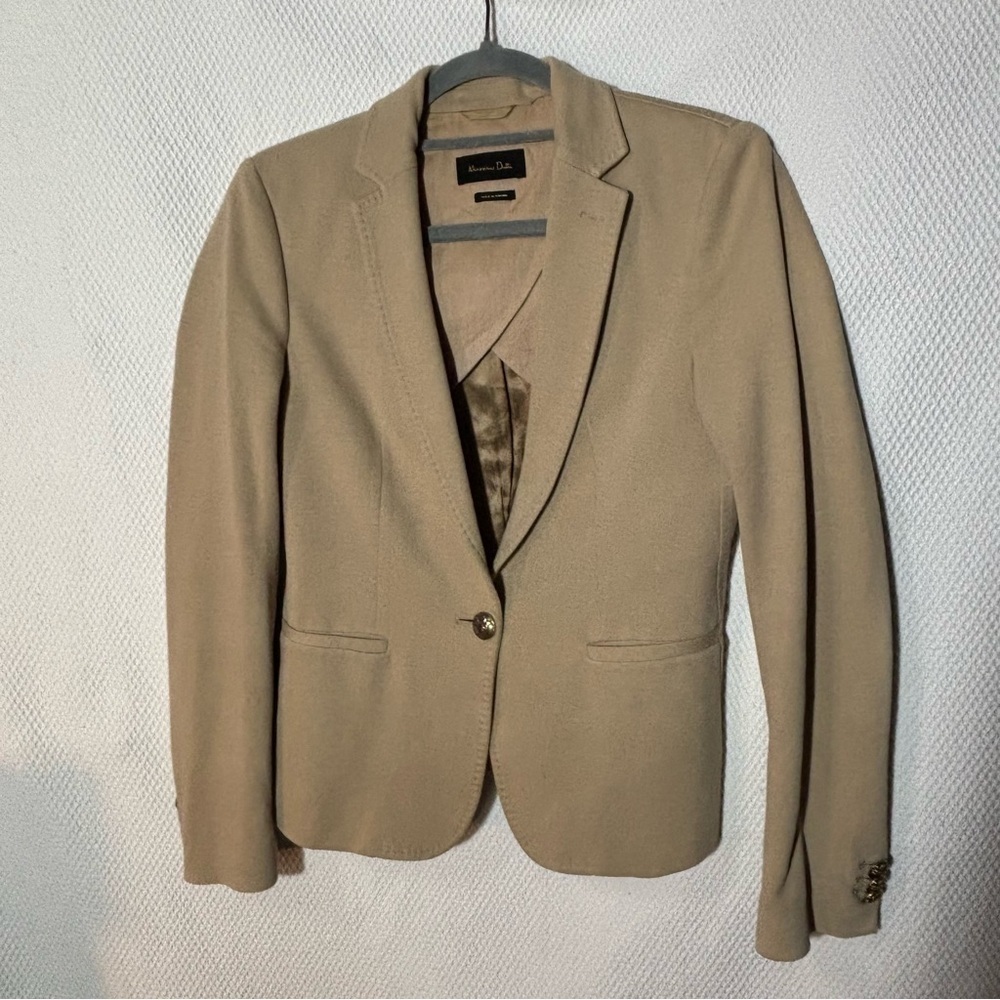 Massimo Dutti Sz 6 Beige Structured Blazer with Metallic Buttons Lined Pockets